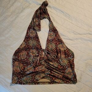 Cider Burgundy Paisley Halter Crop Top